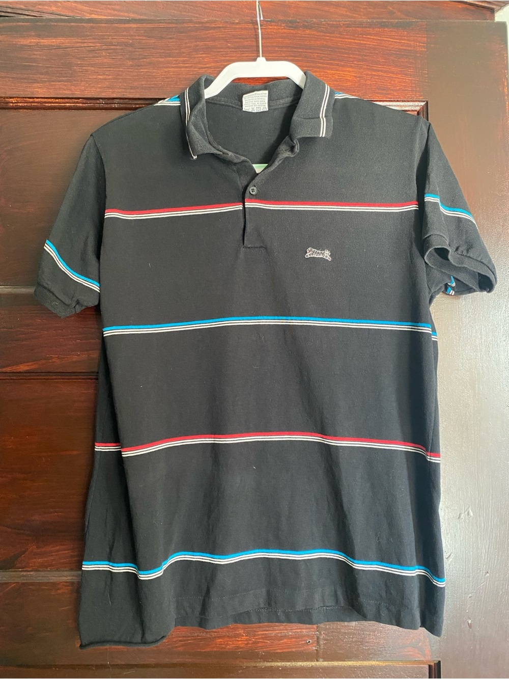Vintage 80s Le Tigre Striped Polo Shirt Made in USA Black L